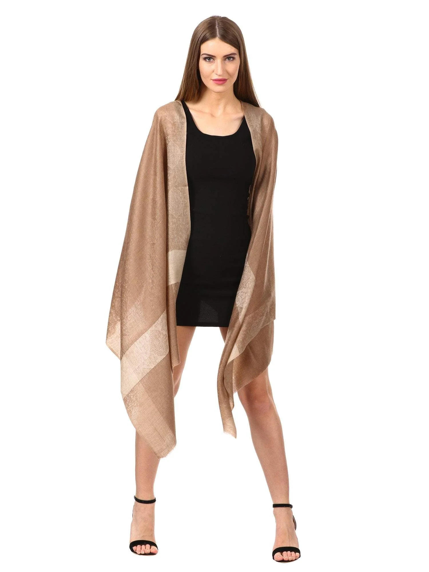 Pashtush Women'S Reversible Stole With Paiseley Weave, Nude Beige, Shades Of - Image 2