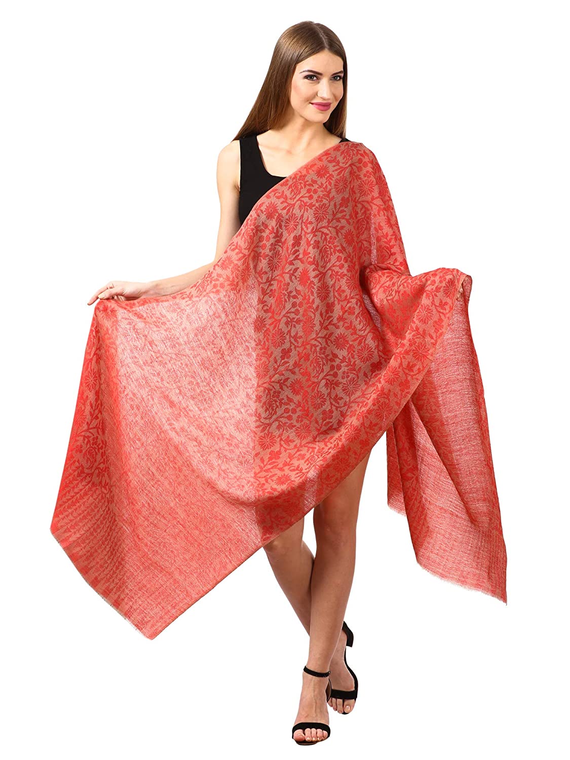 Pashtush Women'S Silk- Reversible Floral Scarf, Soft And Warm, Red - Image 4