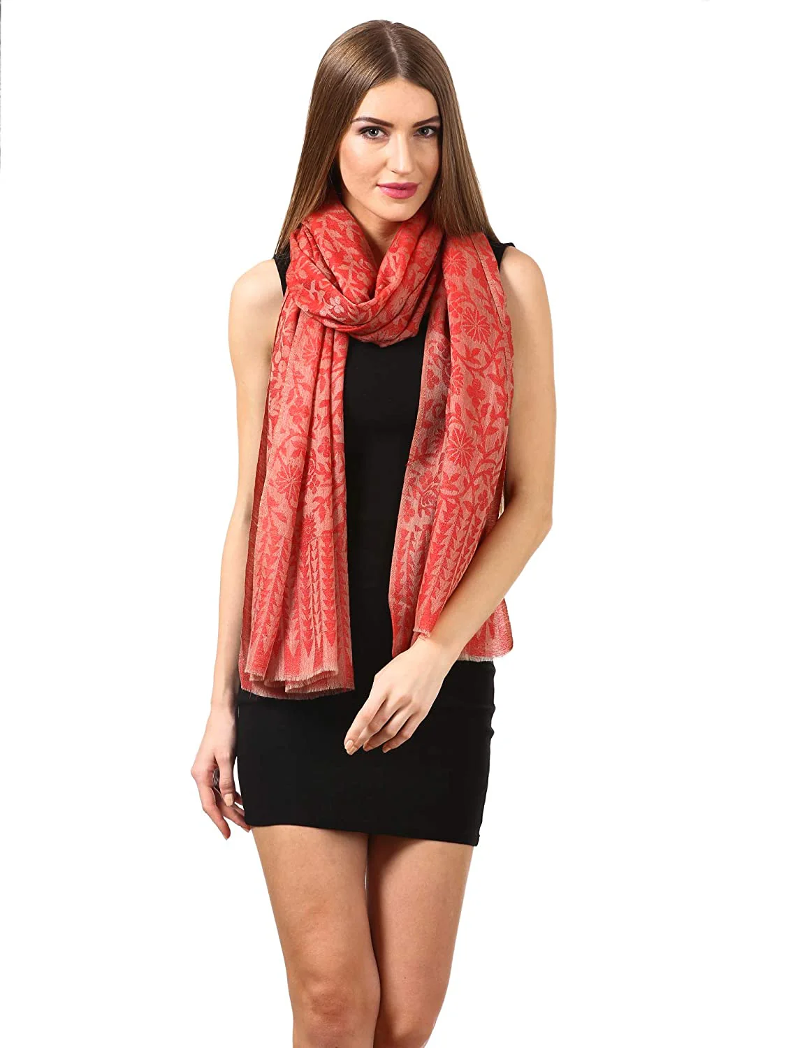 Pashtush Women'S Silk- Reversible Floral Scarf, Soft And Warm, Scarlet Red - Image 3