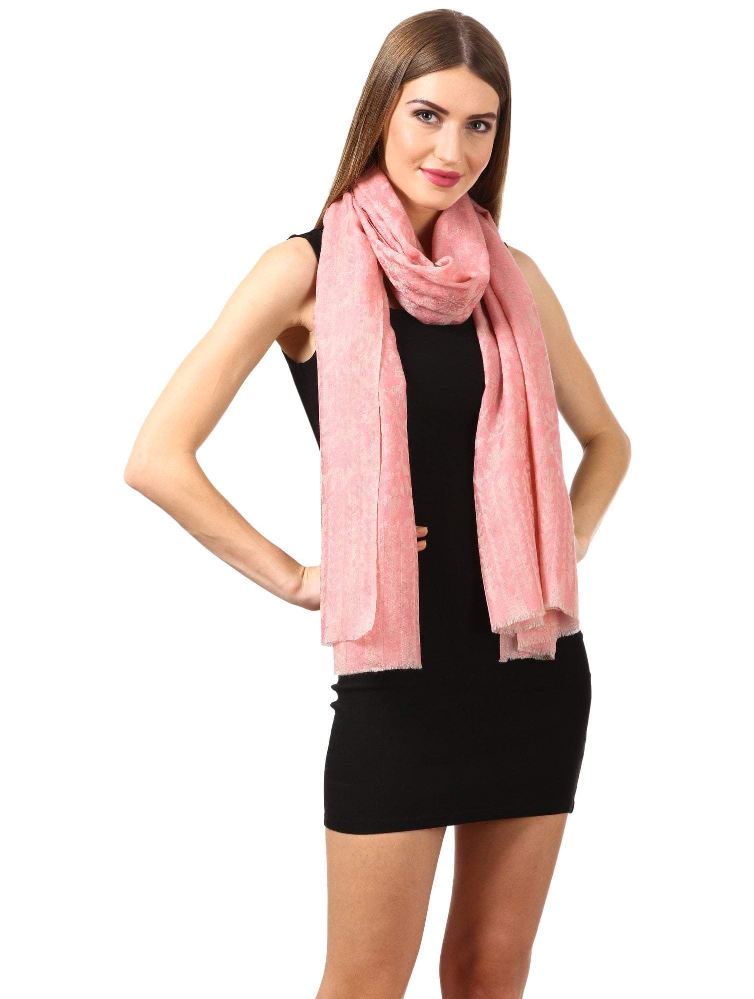 Pashtush Women'S Silk-Fine Wool Reversible Floral Scarf, Soft And Warm (Powder Pink) - Image 5