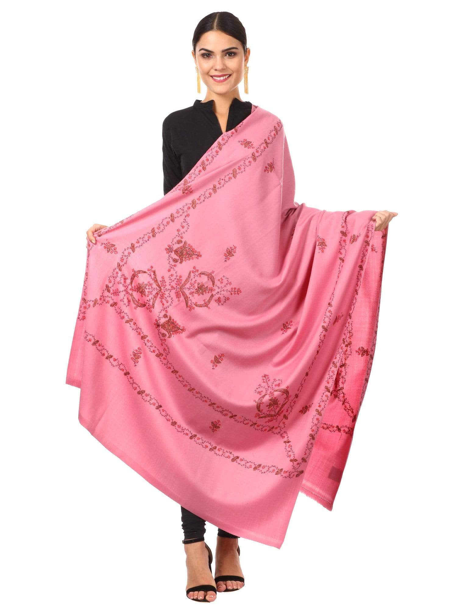 Pashtush Women's Woollen Shawl, Hand Embroidery, 100% Hand-Made (Pink) Pink - Image 4