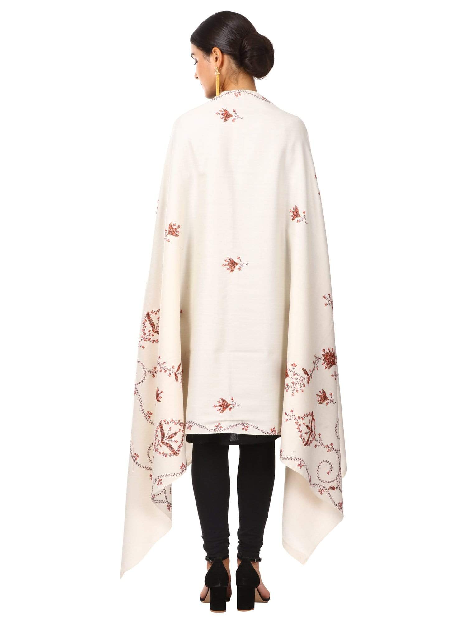 Pashtush Women'S Wool Shawl, Hand Embroidery, 100% Hand-Made (White) White - Image 2
