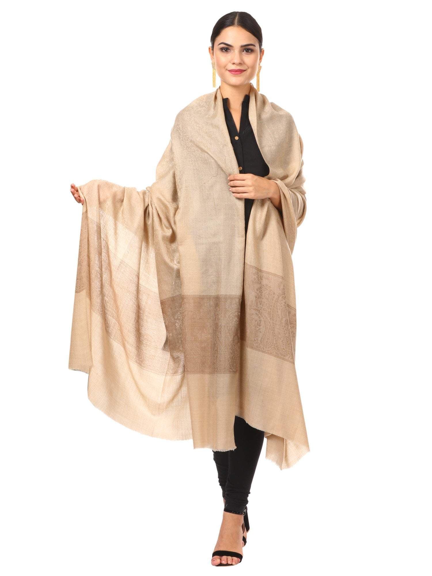 Pashtush Womens Woven Extra Fine Wool Blend  Shawl, Soft And Warm Beige - Image 5